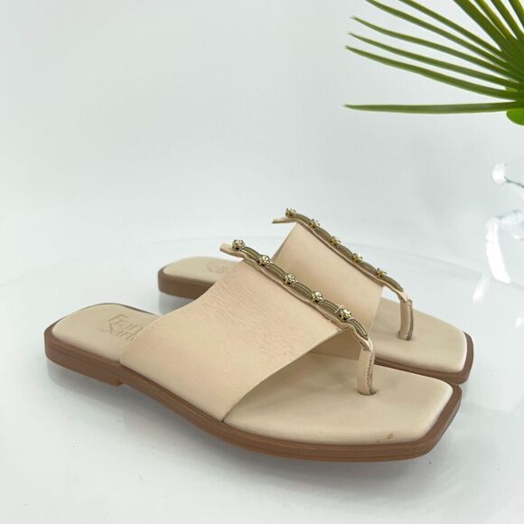 Franco Sarto Womens Megs Sandal Size 6 Ivory Leather Slide Boxy Square Toe - Picture 1 of 12